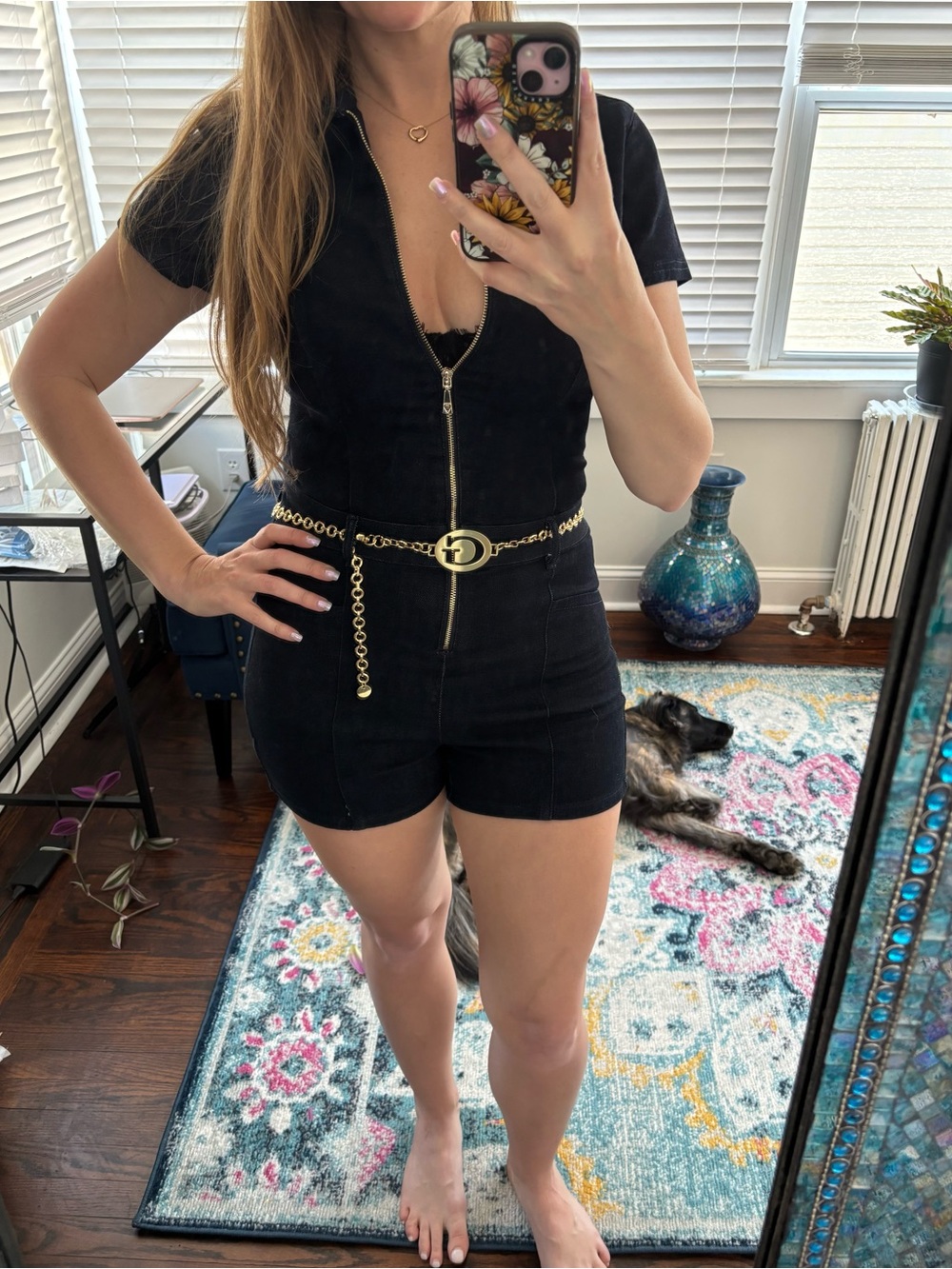 Guess Dark Blue Denim Jacket with Gold Zip Accent